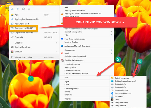 creare file zip con Windows
