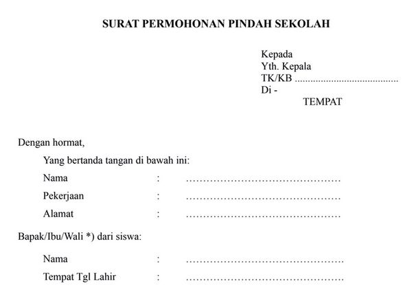 Format Surat Permohonan Pindah Sekolah  Unduh Format Sekolah