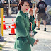 Sarah Paulson in Green Dress at Ratched Television Series Set