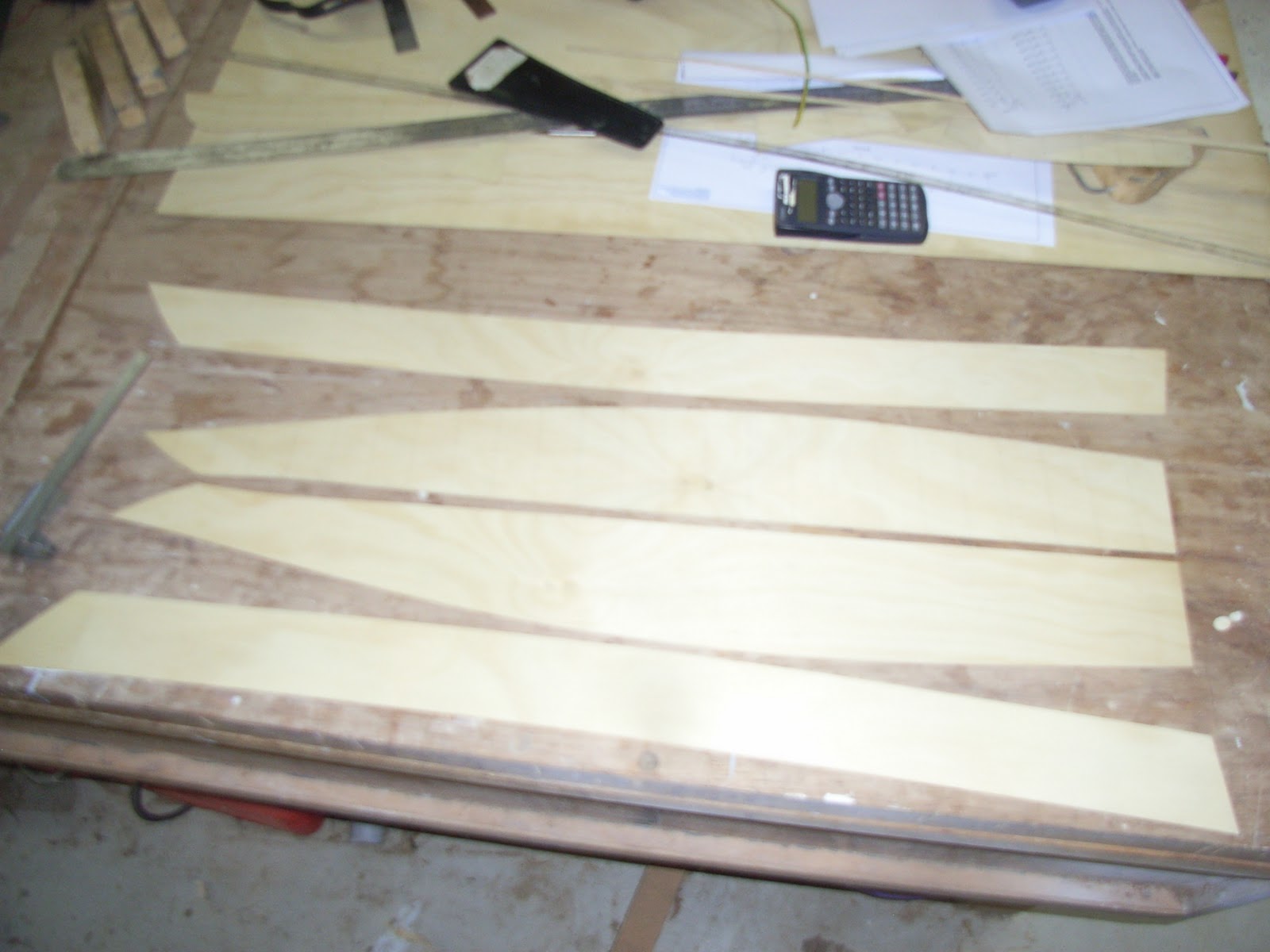 Hull panels for my Three Brothers design cut from 1.5mm Hoop Pine 