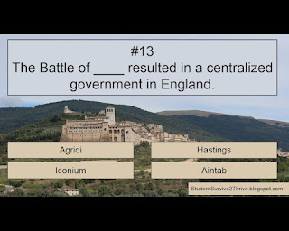 The Battle of ____ resulted in a centralized government in England. Answer choices include: Agridi, Hastings, Iconium, Aintab