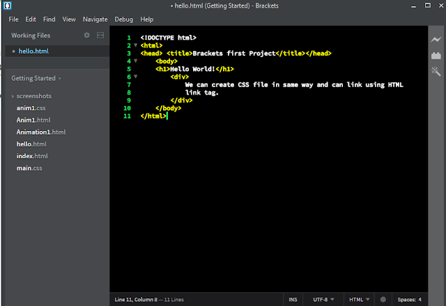 Write HTML program in Brackets IDE