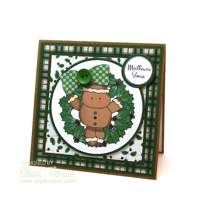 Gingerbread man Christmas card featuring Digi Web Studio Cheryl Seslar Sweet Wreaths topper, by Paperesse.