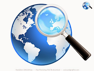 Image of a hand held magnifying glass with the world beneath it