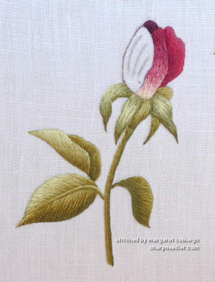 Results from re-embroidering a thread painted rosebud petal (design by Trish Burr)