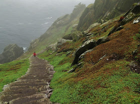Decending the staircase on Skellig Micheal to the sea, County Kerry, Ireland