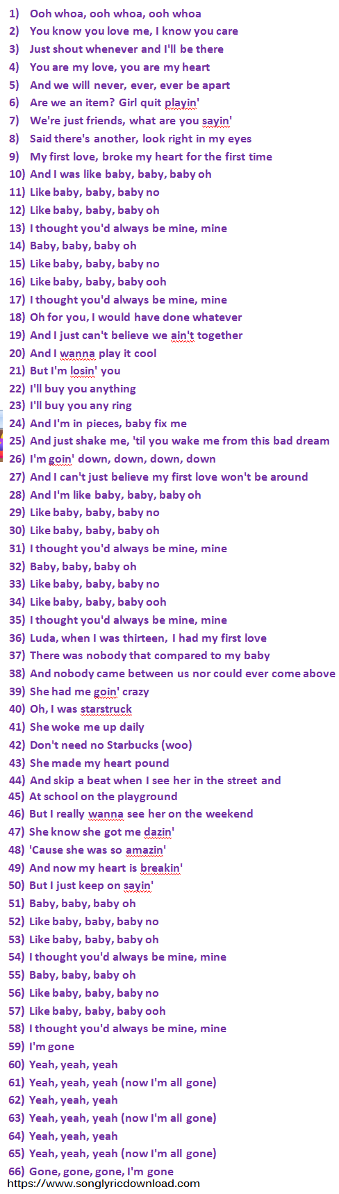 य न य लब म Justin Bieber Baby Baby Lyrics Song Lyric Download