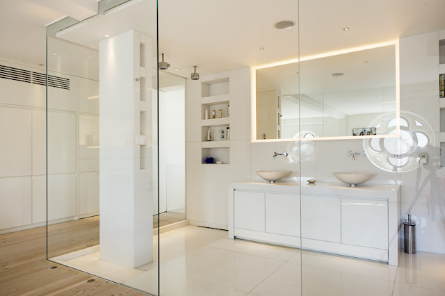 Picture of modern minimalist bathroom with glass walls