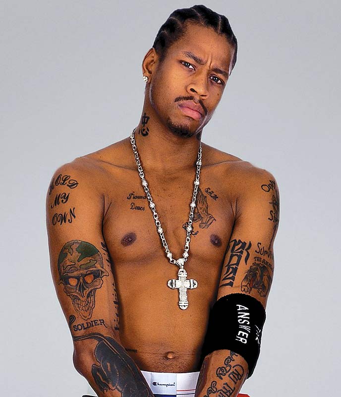Most of Allen Iverson's tattoos are within the hip hop vogue