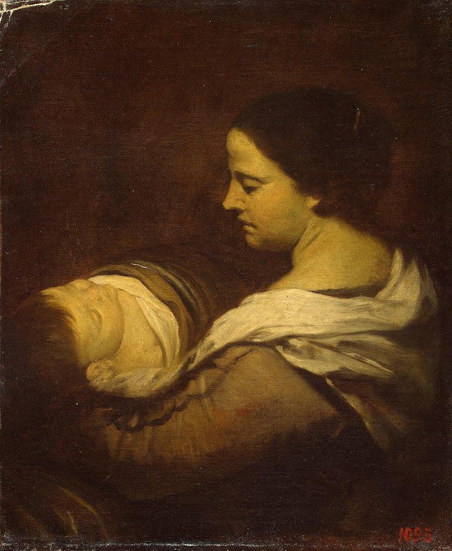 Woman with a Sleeping Child by Juan Bautista Martínez del Mazo - Genre paintings from Hermitage Museum