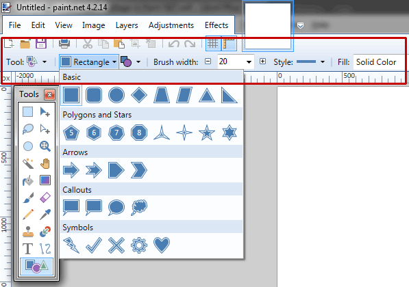 In the Tool Bar, choose Rectangle shapes.