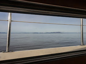 Photo of my view of Scotland through the galley window while I was preparing lunch 
