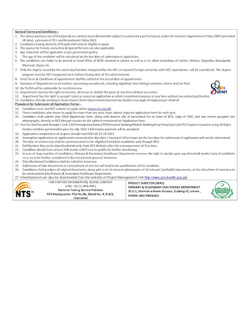 New Primary & Secondary Healthcare Department Jobs 2023 Apply By NTS