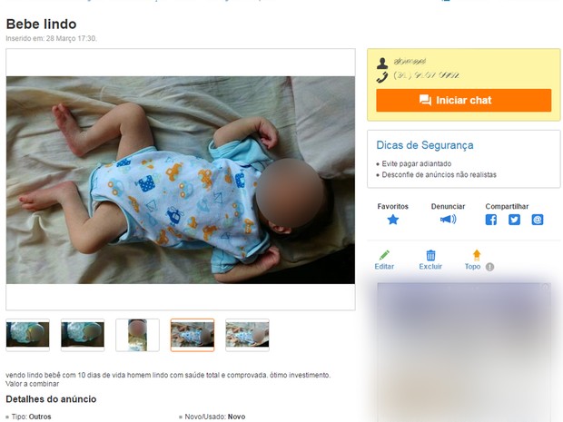 Pai é preso por tentar vender filho de 10 dias em site de comércio eletrônico