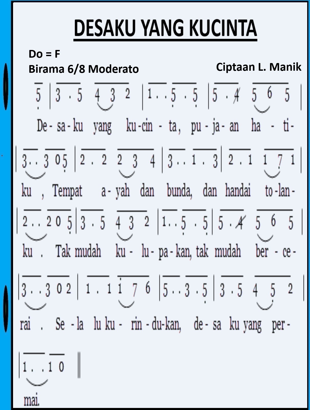 Not Pianika Desaku Yang Kucinta Arsip Not Angka