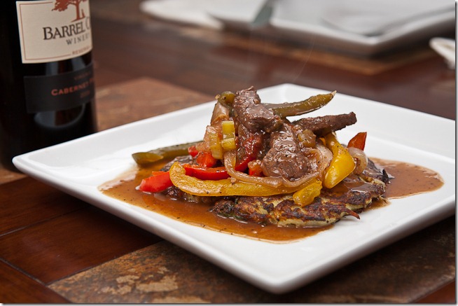 Red Wine Pepper Steak over Asian Potato Pancakes-2
