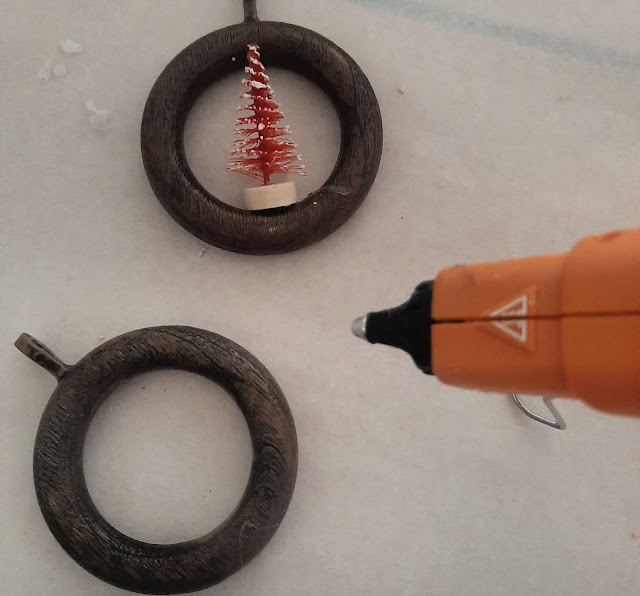 Hot glue trees to rings