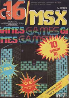 C16/MSX Games 7 - Ottobre 1986 | PDF HQ | Mensile | Videogiochi | Commodore
Numero volumi : 41
Forse una delle poche riviste riviste in Italia a dedicarsi attivamente al supporto del Commodore 16 e del Plus 4; conteneva un mix fra giochi commerciali, oppurtunamente modificati, e programmi originali creati da autori italiani e stranieri.