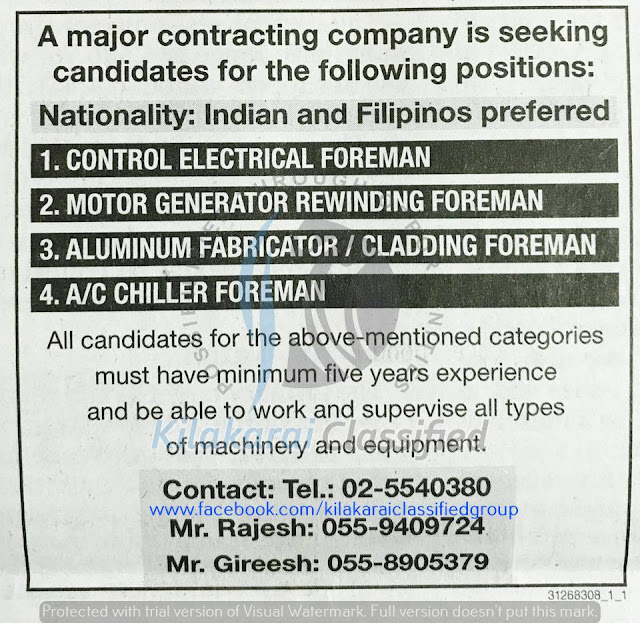 Major contracting co JOb vacancies for UAE