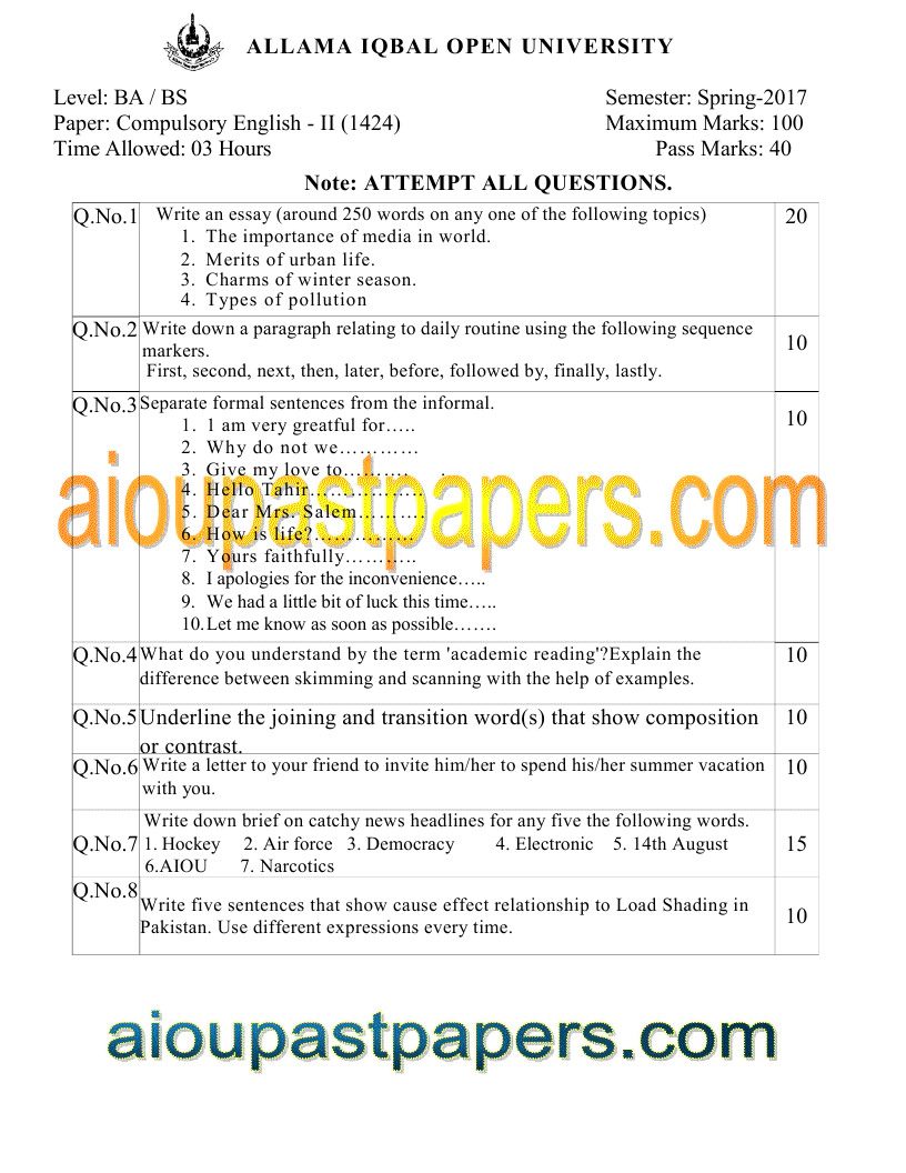 compulsory english 1424 past paper spring 2017