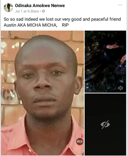 Graphic Photos: Young Nigerian man stabbed to death and set on fire before body was found in a bus