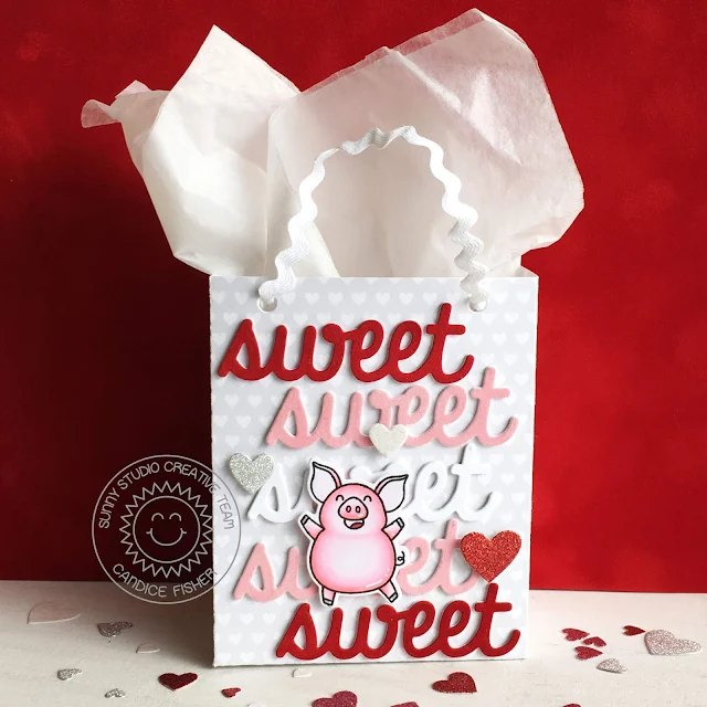 Sunny Studio Stamps: Sweet Treats Bag Hogs & Kisses Fluffy Cloud Border Dies Love Themed Gift Bags by Candice Fisher