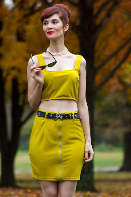 Lime Crop Top & Belted Mini Skirt Co-ord - Tani from FemmeLuxeFinery.co.uk