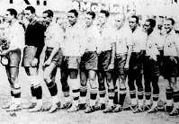 SELECCIÓN DE BRASIL - Temporada 1933-34 - Martim, Pedrosa, Luizinho, Tinoco, Luiz Luz, Canalli, Sylvio, Waldemar de Brito, Leônidas y Patesko - BRASIL 1 (Waldemar), ESPAÑA 3 (Iraragorri y Lángara (2)) - 27/05/1934 - Mundial de Italia de 1934, 1ª fase - Génova (Italia), estadio Luigi Ferrari