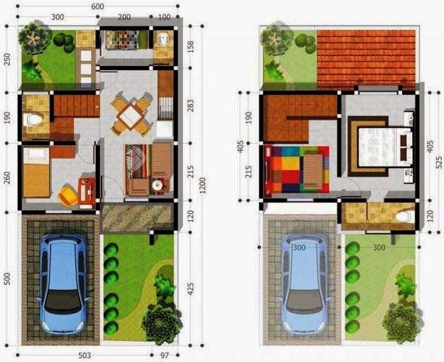 14+ contoh gambar denah rumah minimalis 2 lantai 3D ukuran 