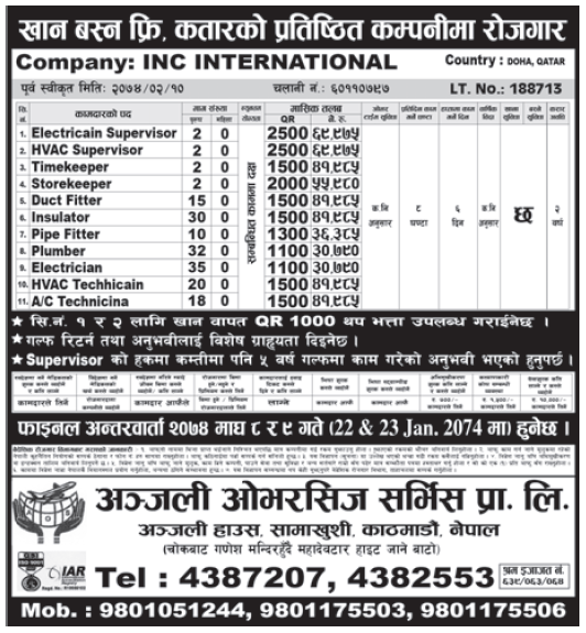 Jobs in Qatar for Nepali, Salary Rs 69,975