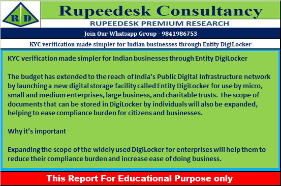 KYC verification made simpler for Indian businesses through Entity DigiLocker - Rupeedesk Reports - 02.02.2023