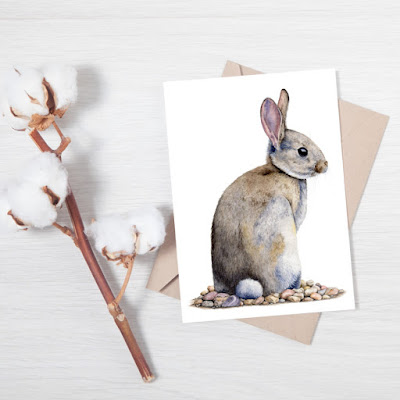 watercolour rabbit greetings card