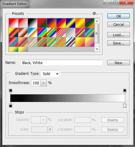 Jendela gradient editor.