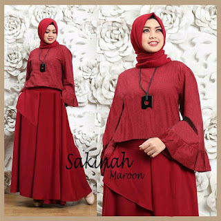 setelan baju muslim polos warna maroon