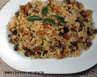 Fried rice with air fried potato and eggplant 
