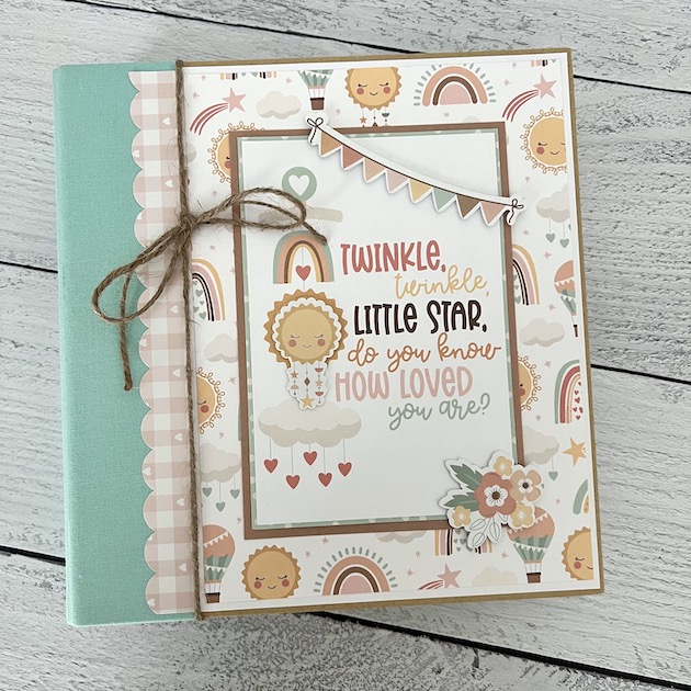 Twinkle Twinkle Baby Girl Scrapbook Album with sun, rainbows, & flowers