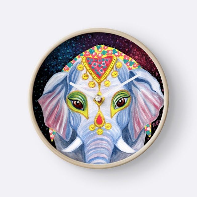 watercolor elephant clock