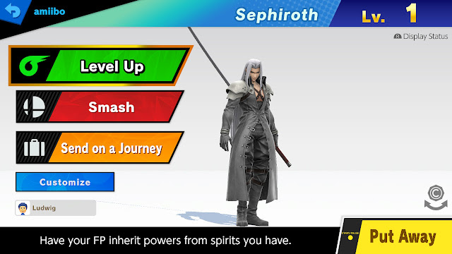 Sephiroth Figure Player FP amiibo menu screen Super Smash Bros. Ultimate