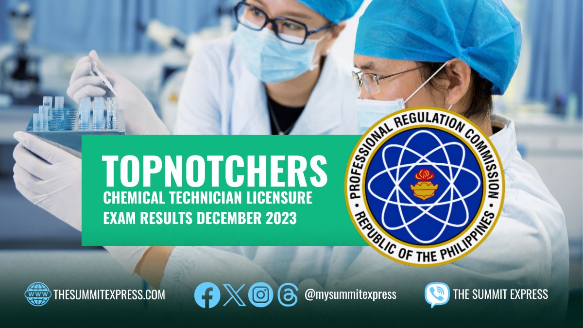 RESULT: December 2023 Chemical Technician board exam top 10 passers