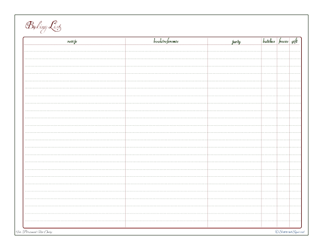 free printable, baking tracker, baking reference sheet, check list