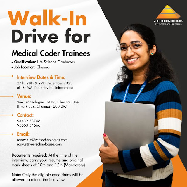 Vee Technologies Walk In Interview For Medical Coder Trainees