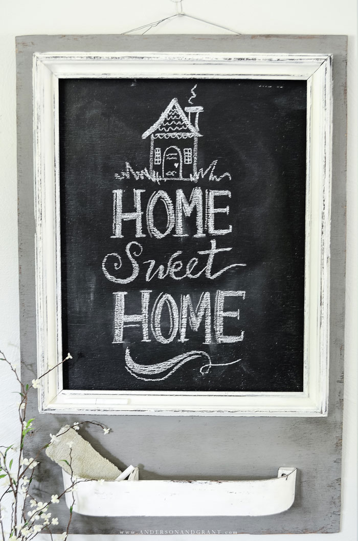 DIY chalkboard message center painted gray