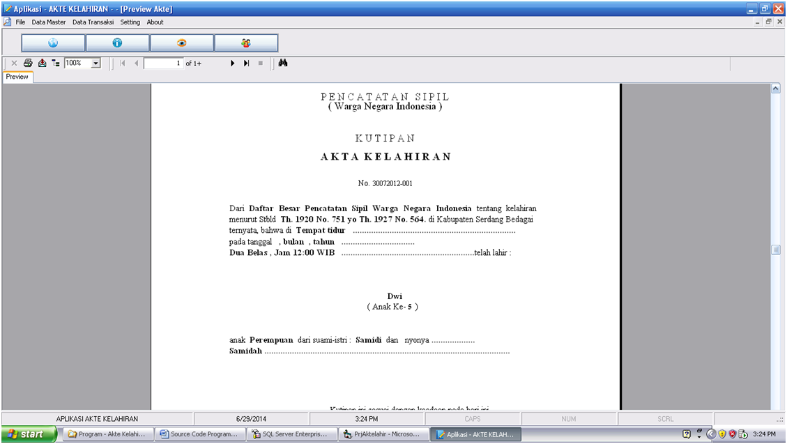 Source Code Program Akte Kelahiran  Contoh Program Dengan 