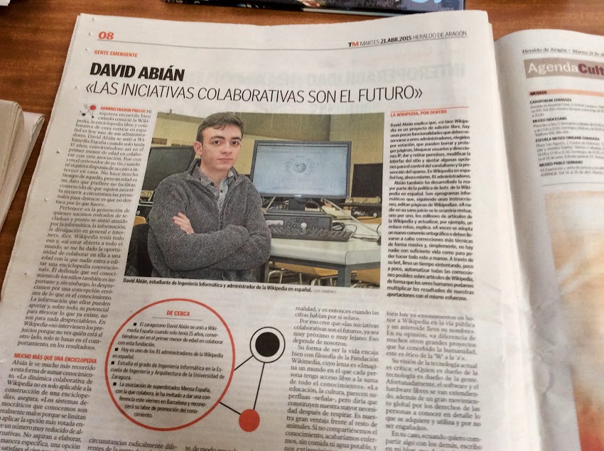 NUESTRO EX-ALUMNO, DAVID ABIÁN, ADMINISTRADOR DE LA  WIKIPEDIA DESDE LOS 15 AÑOS