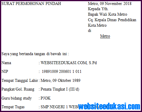 Contoh Surat Permohonan Pindah Tugas Mengajar - Barisan Contoh