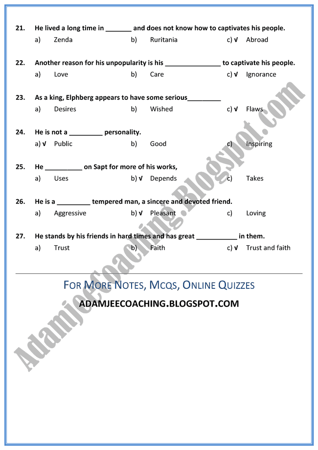 English XII - Rudolf Elphberg - Mcqs