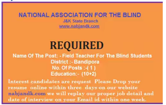 Teacher Job at National Association for the blind 