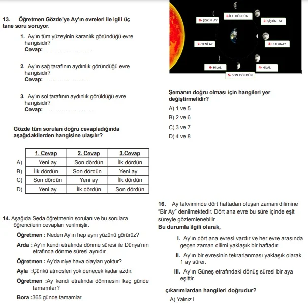 Ayın Hareketleri ve Evreleri Test