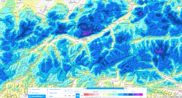 48h-Differenz der Schneehöhe 02.02. und 03.02.2023