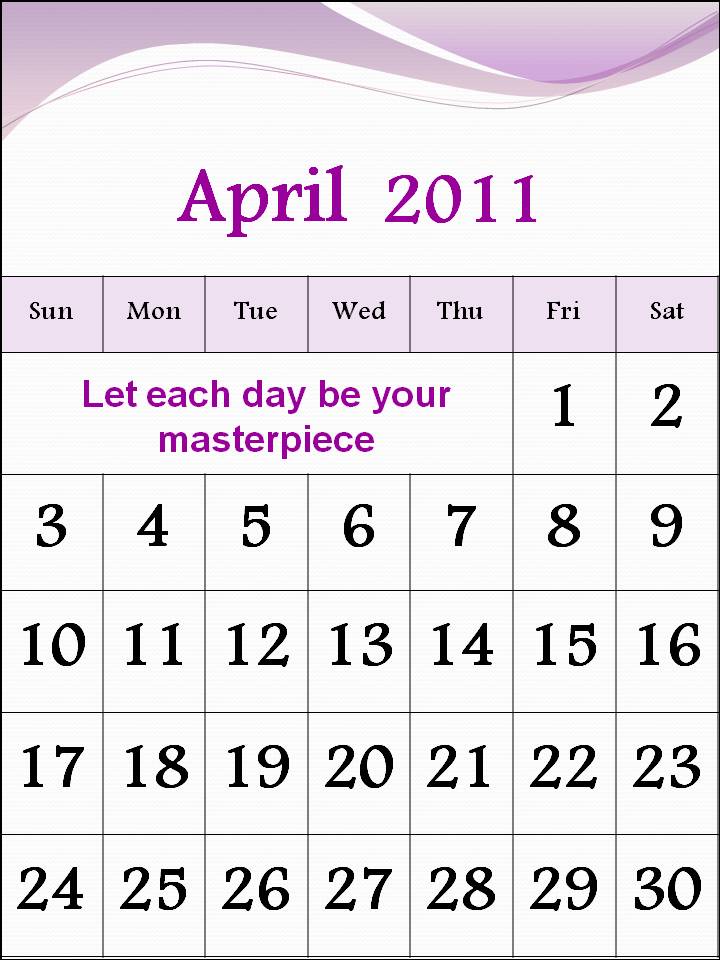 calendar 2011 april. Free Calendar 2011 April